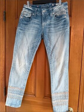 Miss Me SlimWomens  Jeans in Light Blue with Embroidered Hem